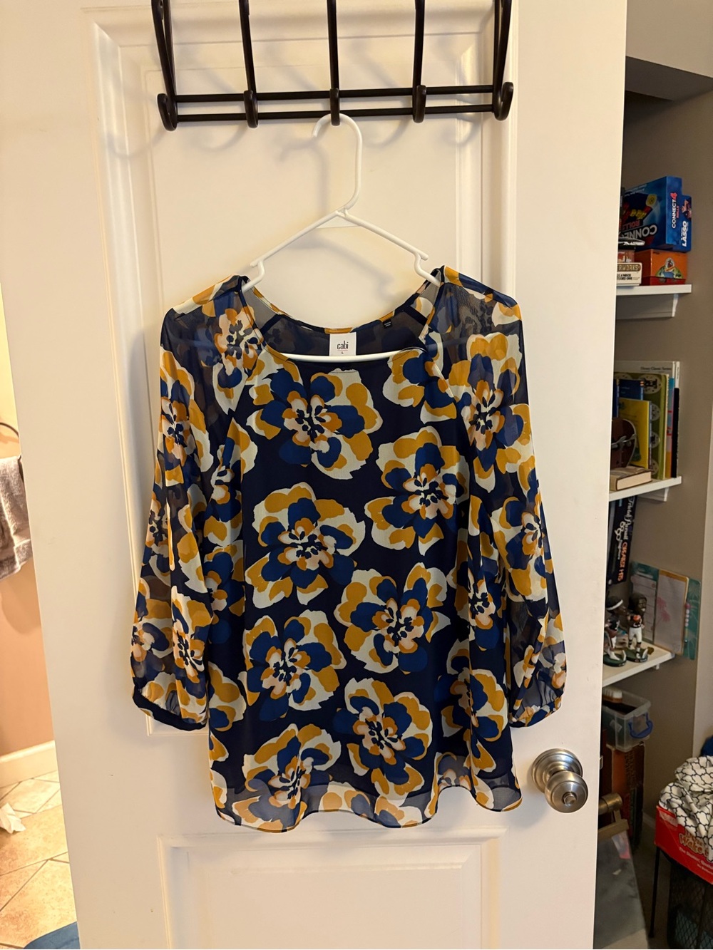 CAbi Navy Floral Sheer Blouse